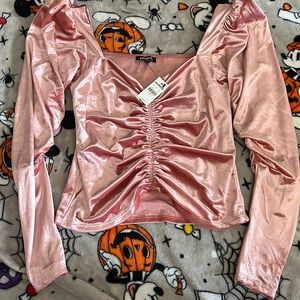 Express Crop Top Small NWT Pink Crushed Velvet Fall LS